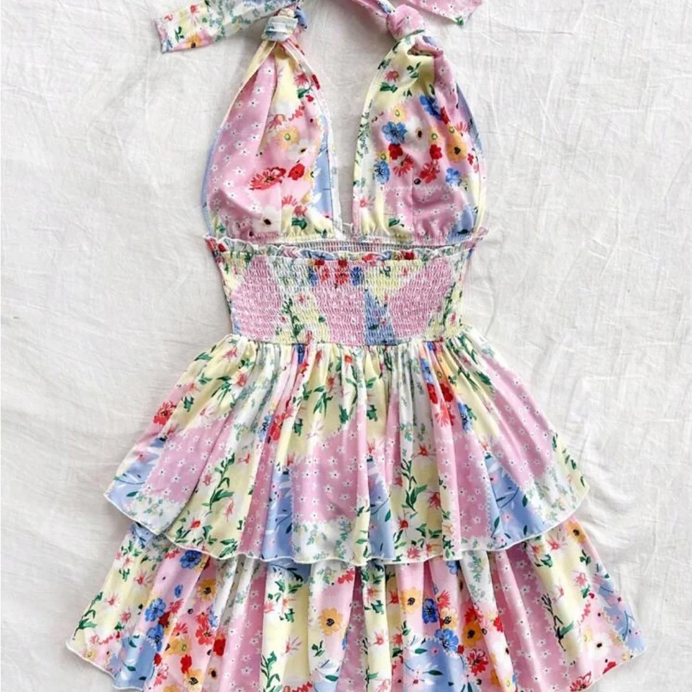SHEIN multi-color patchwork retro-floral country style sun dress. - Picture 4 of 4